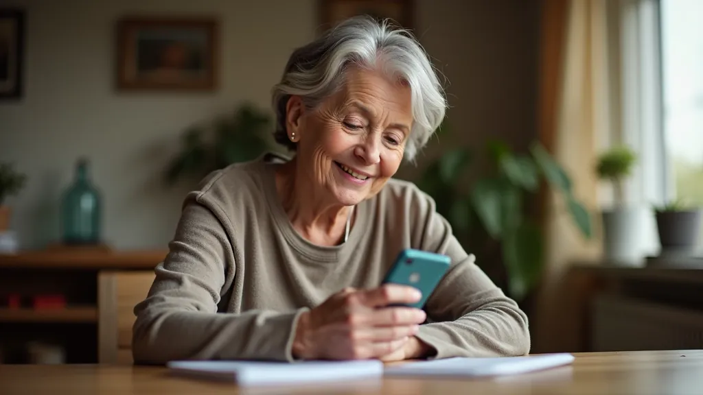 Seniorka používající chytré telefony s aplikací WhatsApp